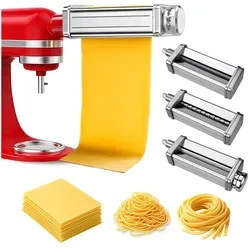 Nudelaufsatz für KitchenAid Küchenmaschine 3-teilig – Pasta Roller, Spaghettischneider & Fettuccineschneider – Edelstahl Aufsätze