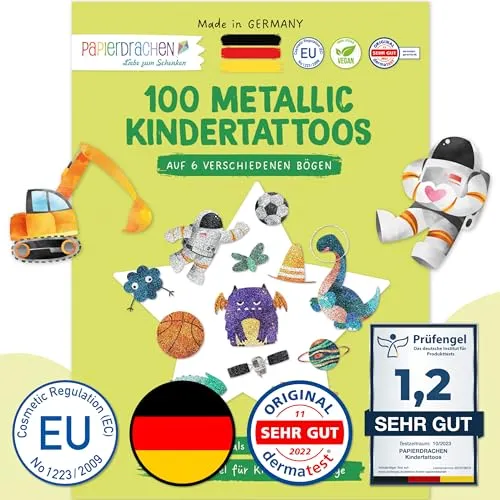 Papierdrachen 100 Metallic-Tattoos für Kinder von Papierdrachen