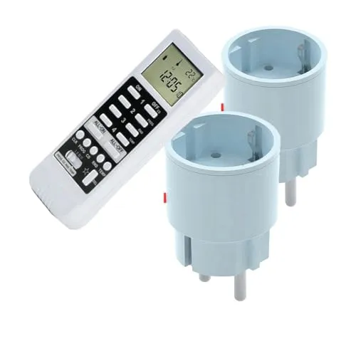 DIW-Funk Set PD-582: 2 Funkstecker mit Handsender und Timer - Funk-Wandsender zur drahtlosen Steuerung von bis zu 4 Geräten, inkl. Zufallsmodus und flexibler Programmierung für maximale Energieeffizienz und Sicherheit.