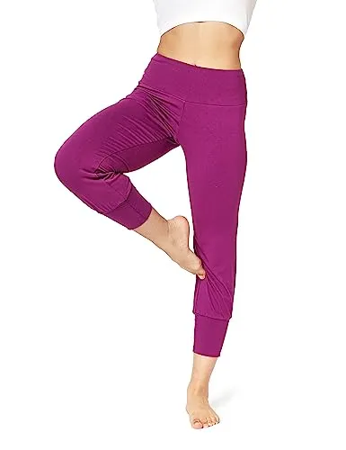 Bellivalini Yoga Leggings Haremshose Damen 3/4 Stoffhose Capri Trainingshose BLV50-283(Fuchsia, L)
