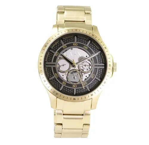 Armani Exchange AX2461 Herren Uhr 46mm - Armbanduhren für Herren mit elegantem Edelstahlarmband und goldfarbenem Gehäuse. Besondere Merkmale: 12-Stunden- und 24-Stunden-Zifferblatt sowie Datumsanzeige.