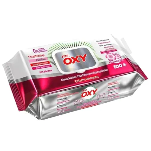 Mr. OXY Maxima Allzweck-Reinigungstücher – Streifenfrei, Fettlösend, Schnell Trocknend, Duft nach Kirschblüten – Mit Weißem Essig & Natron – Ohne Nachspülen, Einfache Reinigung (Pack of 1)