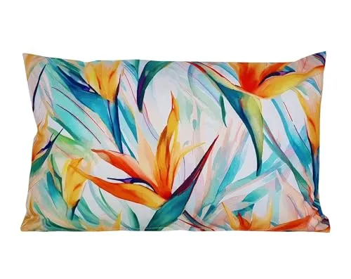 JACK 30x50cm Motiv Outdoor Lounge Kissen Dekokissen inkl. XXL-Füllung Wasserabweisend Sitzkissen Garten Stuhl Lotus Effekt, Farbe:Strelitzia
