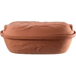 KADAX Tonbräter, Ovaler Keramiktopf 4.5L - Auflaufform für fettfreies Kochen, nachhaltig aus naturbelassenem Ton und ideal für Diäten, geeignet für Mikrowelle und Backofen bis 200 Grad Celsius.