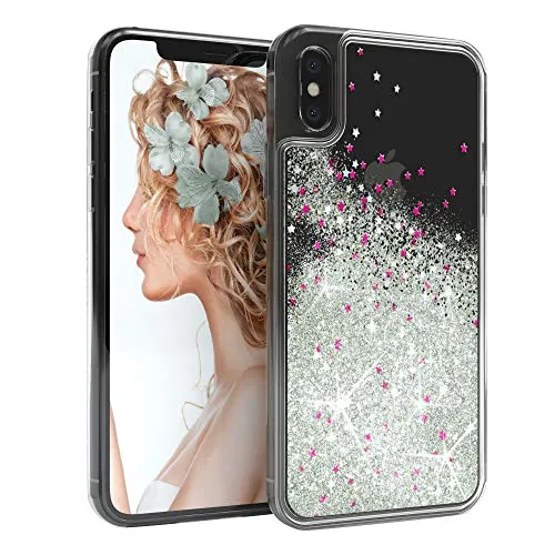 EAZY CASE Hülle kompatibel mit iPhone X/XS Schutzhülle mit Flüssig-Glitzer Handyhülle, Schutzhülle, Back Cover mit Glitter Flüssigkeit, aus TPU/Silikon, Transparent/Durchsichtig, Silber