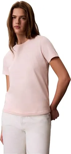 Calvin Klein Damen T-Shirt Kurzarm Archive Jersey Tee, Rosa (Mangano Calcite), S - Zeitloses Calvin Klein T-Shirt mit sportlichem Look und Logo auf der Brust. Hergestellt aus 100% Baumwolle für hohen Tragekomfort. Ideal für Alltag und Büro, vielseitig kombinierbar.