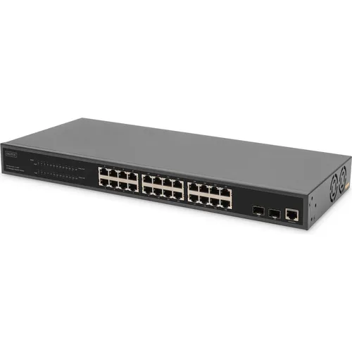 DIGITUS 24 Port L2 Managed Gigabit Ethernet PoE Switch - Switch u. Bridges - 24 Ports für optimale Netzwerkanbindung, inkl. PoE für die Stromversorgung von Geräten über Ethernet.