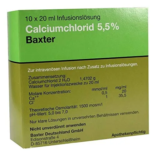 Calciumchlorid Lösung 5,5% Ampullen – 200 ml - Arzneimittel zur Unterstützung des Elektrolythaushalts, ideal für klinische Anwendungen und Notfälle.