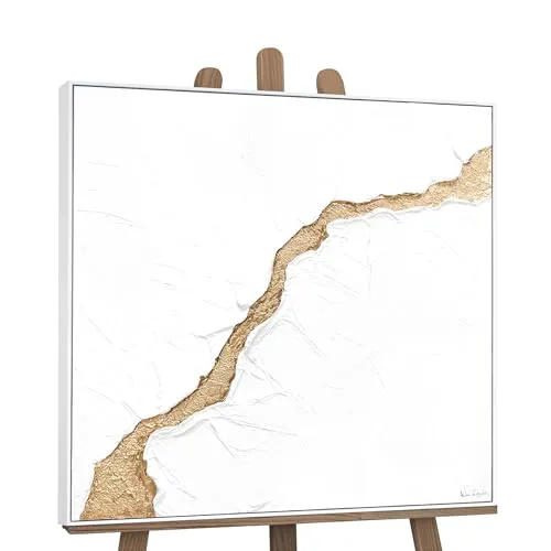 YS-Art Abstrakt XXL Luxus Acryl Gemälde auf Leinwand mit Rahmen die Flut handgemalte Wandbilder Wohnzimmer modern Wohndekor Bilder echte Kunst 100x100 cm