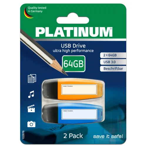 Platinum 2x 64 GB USB-Stick mit Beschriftungsfeld USB 3.0 in Textmarker-Optik