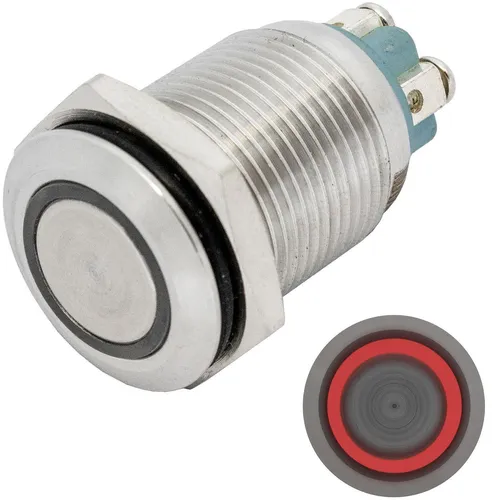 Edelstahl Drucktaster Flach Ø16mm Ring LED Rot IP65 Schraubanschluss 250V 3A Van