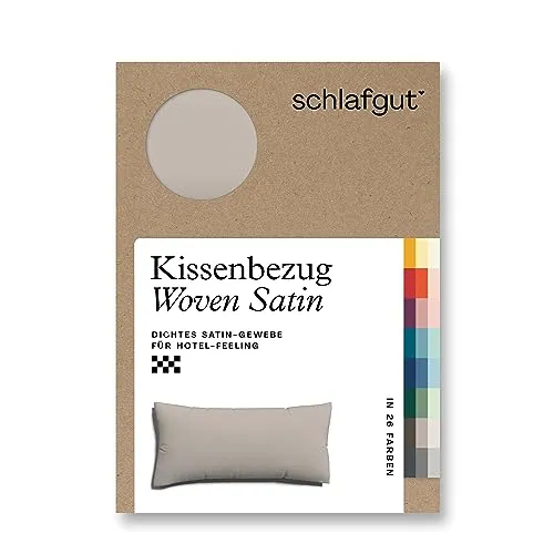 schlafgut Woven Satin Kissenbezug 40 x 80 cm Sand Mid Uni - Kissenbezug in Premium Hotelqualität aus 100% weicher Baumwolle, hautfreundlich und pflegeleicht mit unsichtbarem Reißverschluss für elegantes Design.