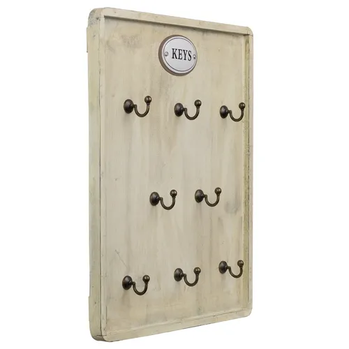 Vintage Schlüsselbrett Holz Wandboard 12 Haken creme Metallschild „KEYS“