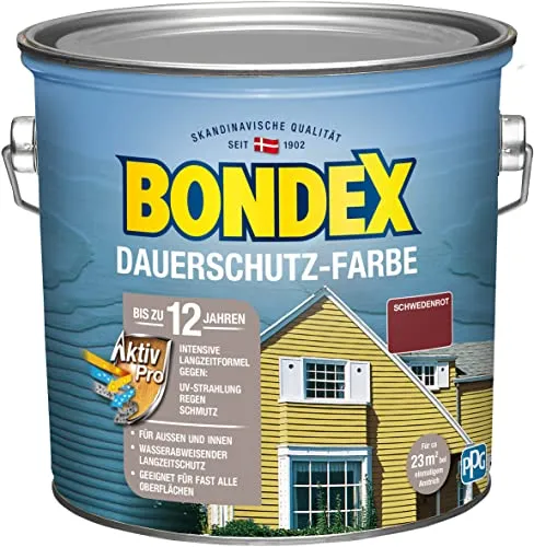 Bondex Dauerschutz-Holzfarbe Schwedenrot 2,50 l - Wetterfest & Langanhaltend - Dauerschutzfarbe für innen und außen, schützt Holz optimal vor Witterungseinflüssen und verleiht einen schönen Schwedenrot-Ton.