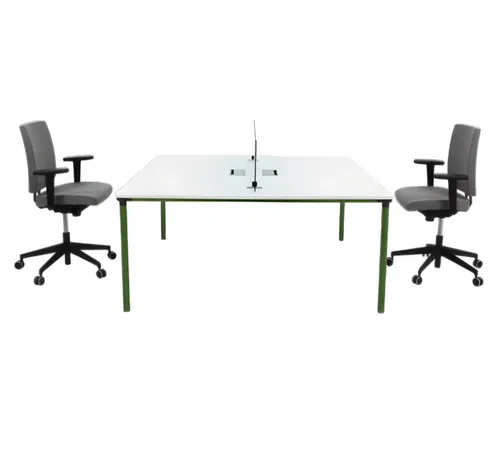 Modernes Workstation Schreibtisch für mehrere Personen - Geräumiger Computertisch (160 x 160 cm) in Weiß mit Trennwand, ideal für Büro und Arbeitszimmer. Helles Holz, modernes Design und 2 Jahre Herstellergarantie.
