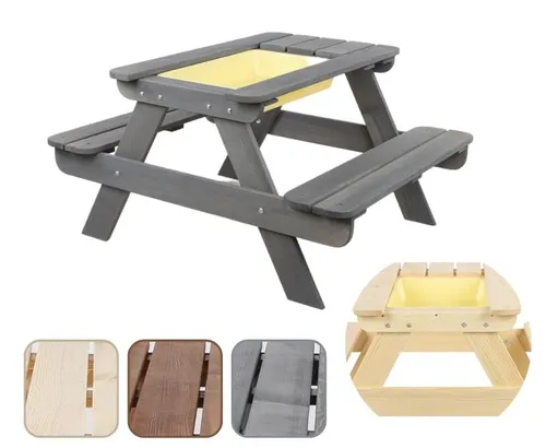 MODO24 Picknicktisch mit Bank für Kinder – Gartentisch Holz Set mit Sandkasten und Matschküche