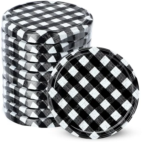 KADAX Schraubdeckel fi82 mm, Twist-Off-Deckel Set aus Metall, Ersatzdeckel für Einmachgläser, Deckel mit 6 Einrastzähnen für Sturzgläser und Einmachgläser (Schwarz kariert, 10 Stück)