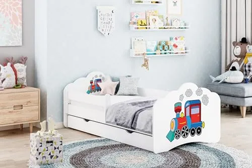 Happy Babies MOBI - Kinderbett 160 x 80 | mit Rausfallschutz & Bettkasten | Jugendbett farbigem Aufkleber | Matratze 80x160 | Kinder-Bett für Mädchen Jungen WIESS (M17), (600401MO00)