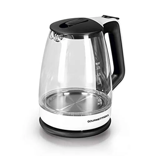 GOURMETmaxx Wasserkocher Glas 1,7 l - Wasserkocher aus Glas mit LED Beleuchtung und edler Edelstahl-Chrom-Optik, 2200 Watt für schnelles Erhitzen, ideal für Tee und Kaffee.