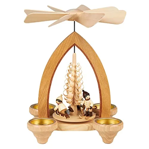 Seiffener Volkskunst | Erzgebirgische Weihnachtspyramide | 25 cm hoch | traditionelle Volkskunst aus dem Erzgebirge | mit Winterkinder