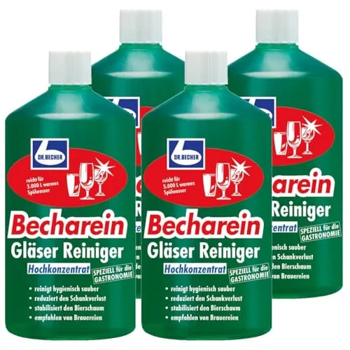 Dr. Becher Becharein Gläser Reiniger Hochkonzentrat 1 Liter - 4er Set - Allzweckreiniger für strahlend saubere Gläser, hochkonzentriert für eine effiziente Reinigung in Gastronomie und Haushalt.