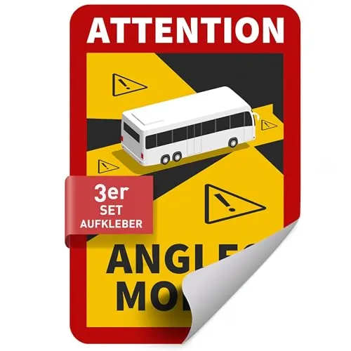 Betriebsausstattung24 3er Set Ablösbare Folie Attention Angles Morts Bus/Wohnmobil
