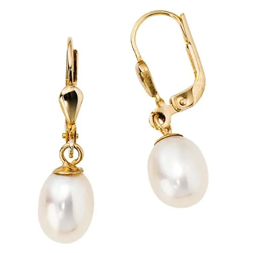 Ohrhänger Boutons Ohrringe mit Perle aus 585 Gold - Elegante Damen-Ohrhänger aus 585er Gelbgold mit edler Süßwasser-Perle, perfekt für besondere Anlässe oder den Alltag.