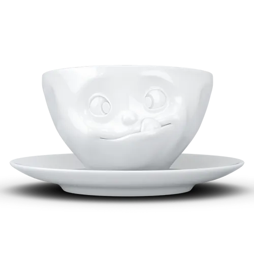 fiftyeight Kaffeetasse Lecker weiß - 200 ml Hartporzellan, spülmaschinenfest und perfekt als Geschenk in schöner Box