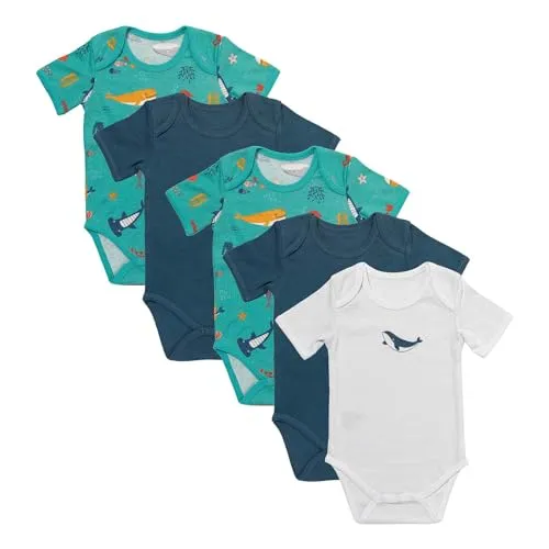 schlummersack Kurzarm Baby Body Set 100% Bio Baumwolle Meerestiere Größe 68 3-6 Monate | 5 Stück Body Baby Junge - Sommer Babybody Kurzarm Bio Baumwolle | Baby Bodys Jungen, Bodys Baby Jungen Pack