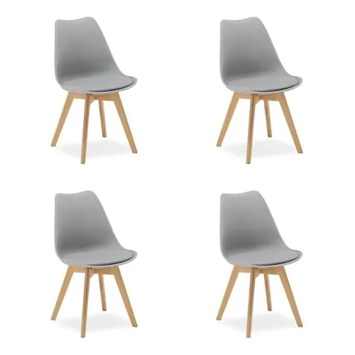 Küchenstühle 4er Set Holz Grau – Esszimmerstühle von Homestyle4u - 4 stilvolle Esszimmerstühle mit gepolstertem Sitz in Grau. Ideal für den Innenbereich, bieten sie Komfort und modernes Design für Ihr Zuhause.