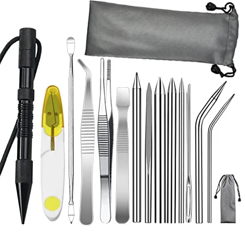 Produktbild WANGCL Paracord-Nadel-Set, Paracord-Zubehör, mit Marlin-Spike und Verlängerungsmutter, Edelstahl-Schnürnadeln, Glättungswerkzeug, Knotter, Schwarz, 14-teilig