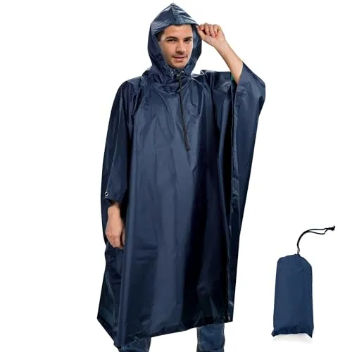 Sensong Regenponcho Wasserdicht Regencape mit Kapuze Multifunktionales Regenmantel Wiederverwendbar Regenkleidung Faltbare Ripstop Damen Herren für Wandern Camping Angeln Täglichen Gebrauch Blau