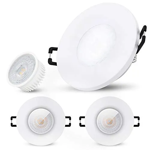 SSC-LUXon 3er Set BEDA Einbauleuchte LED flach IP65 - Einbauleuchten für das Bad, 3x wechselbare 4W LED Module für neutralweißes Licht, ideal für Feuchträume dank Schutzart IP65 und nur 3 cm Einbautiefe.