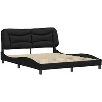 Bettgestell mit Kopfteil Schwarz 160x200 cm aus Kunstleder - Elegantes Bettgestell für erholsamen Schlaf: Hochwertiges Kunstleder, schmutzabweisend und pflegeleicht. Exzellenter Komfort durch weiches Kopfteil und moderne Wellenform.