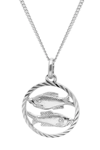 trendor Panzerkette Fische Silber 925 - Elegante Halskette mit Tierkreiszeichen Fische aus rhodiniertem Sterlingsilber 925. Filigraner Anhänger und stabile Flachpanzer-Kette, ideal für jeden Anlass. Lieferung inklusive Mikrofaser-Pflegetuch.