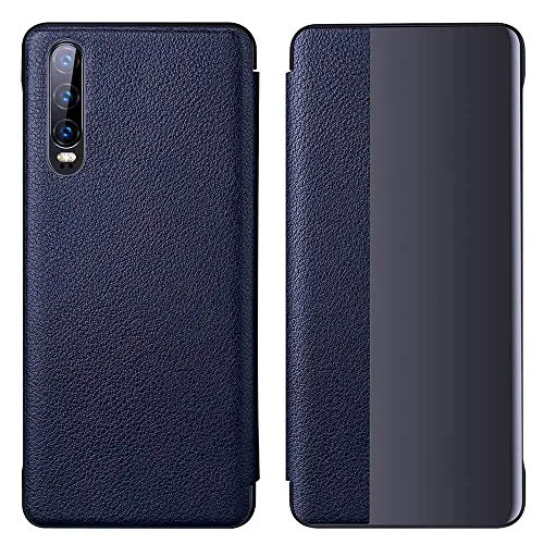 COFI 1453 Flip Cover Sleep Case Smart View Cover Case Tasche Schutzhülle Buchtasche Zubehör Aufklappbare Hülle kompatibel mit Huawei Mate 20 Lite Blau