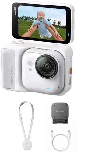 INSTA360 GO Ultra Standard Bundle (Arctic White) - Action-Cam mit 4K/60fps Aufnahmen, nur 53 g leicht, ideal für Reisen und Vlogs, dank verbessertem Akku und PureVideo-Modus auch bei wenig Licht klare Videos.