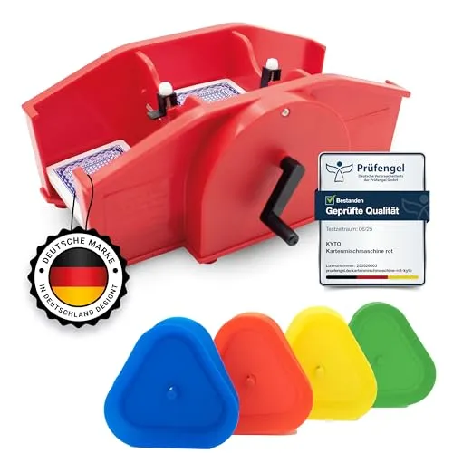 Kyto Manuelle Kartenmischmaschine mit Handkurbel – Rot - Kartenmischer für eine einfache Handhabung ohne Strom, inklusive 4 Kartenhaltern für bis zu 35 Karten – ideal für viele Kartenspiele!