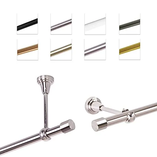 MDEKOR Gardinenstange 360 cm einläufig | Vorhangstange für die Wandmontage oder Deckenmontage Edelstahllook aus Metall | Gardinenstangenset Ø 19mm