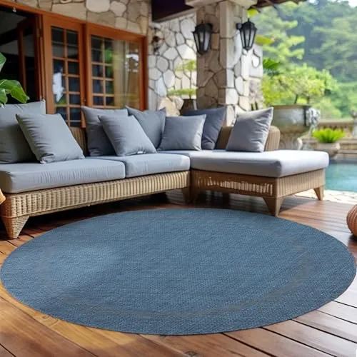 Carpettex Outdoor Teppich Wetterfest 200 cm Rund Sisal Optik Blau - Ideal für Balkon, Garten, Terrasse und als Küchenteppich - Draußen Teppich Waschbar, Flachgewebe, Wasserfest, Pflegeleicht