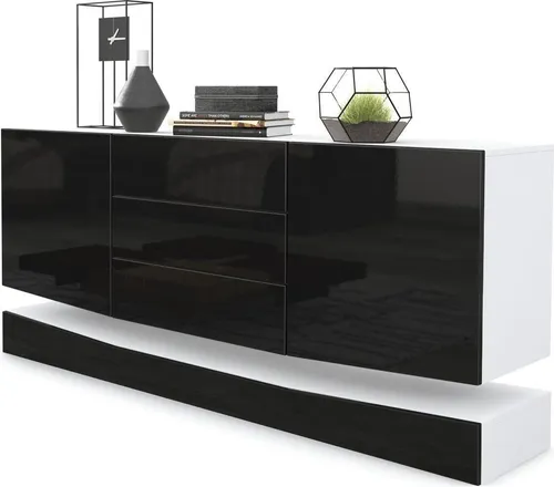 Vladon Sideboard Schwarz Hochglanz, 178x82x39 cm in schwarz von Vladon
