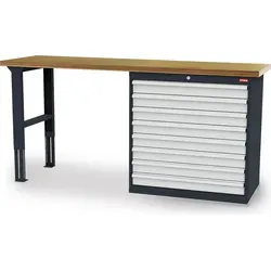 STIER Werkbank 2000x600 mm mit Schrankgehäuse - Robuste Werkbank mit stabiler Stahlkonstruktion, 7 Schubladen und einer Tragkraft von 1000 kg. Ideal für Profis aus Handwerk und Industrie.