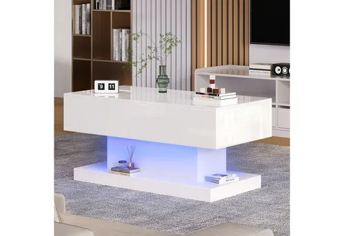 Stilvora Couchtisch Weiß mit LED-Beleuchtung, 100x45x50 cm