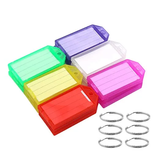 Coideal Kunststoff Schlüsselanhänger Beschriftbar mit Etiketten, 30 Stück Schlüssel Beschriften Anhänger Key Label Schlüsselschilder für Gepäck Haustieren (6 Farben)