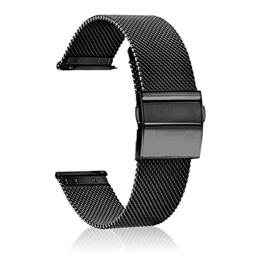 CeiBand Armband für 22MM 20MM Edelstahl Mesh Uhrenarmbänder Ersatz Metall Ersatzarmband, Uhrband mit Schnellverschluss Geeignet für Herren und Damen - Schwarz