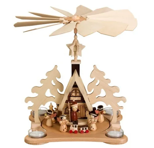 Zeidler Holzkunst Weihnachtspyramide Tischpyramide Waldhaus Teelicht, Dresdner Frauenkirche, Erzgebirge