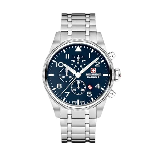 SWISS MILITARY HANOWA Herrenuhr Thunderbolt Chrono - Silber/Blau - Chronograph mit Swiss Quarz Uhrwerk, Saphirglas und 10 ATM wasserdicht. Ideal für Herren, die Stil und Präzision schätzen.
