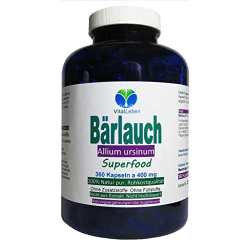 VitalLeben Bärlauch Kapseln – Natur Pur ohne Zusatzstoffe - Premium Bärlauch Kapseln aus Wildwuchs, ohne Zusatzstoffe. Ideal zur Unterstützung der täglichen Ernährung. Hergestellt in Deutschland, in praktischer Dose mit 360 Kapseln.