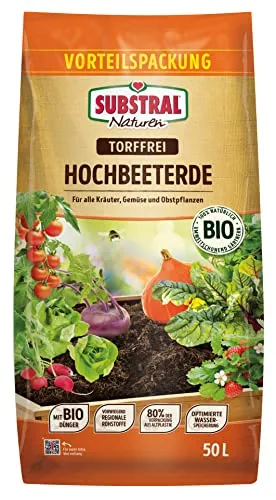 Substral Naturen Hochbeeterde Bio & torffrei 50l, für alle Kräuter, Gemüse und Obstpflanzen im Hochbeet und im Garten