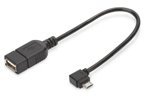 Digitus USB 2.0 Adapterkabel, OTG, Typ micro B - A St/Bu, 0.15m, USB 2.0 konform, rechts gewinkelt,sw